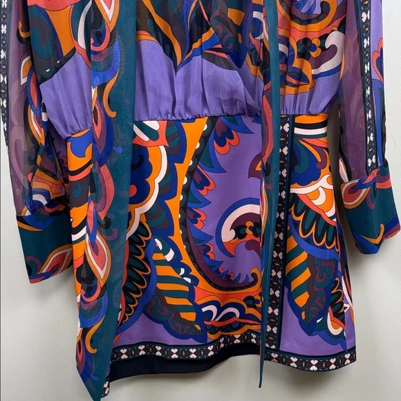 ZARA PUCCI PRINT Vibrant Paisley Open Front long sleeve mini dress medium - Picture 7 of 10